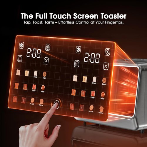 4 Slice Toaster - Dual Digital Touchscreen with Independent Control | 1800W Stainless Steel, Timer & 6 Toast Settings