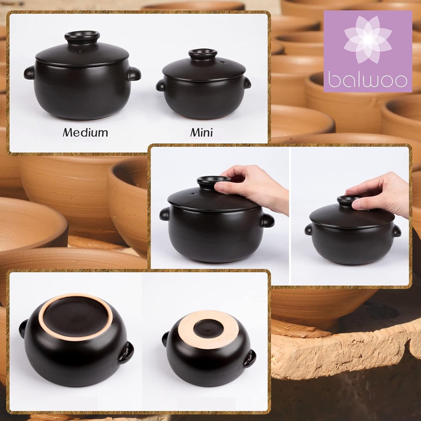 Korean Earthenware Pot Ttukbaegi, Ceramic Clay Cooking Pot Petalite Casserole, Heat Resistant Ceramic Pot, Zero-Crack Stone Bowl Stockpot Soup Cookware (Medium)