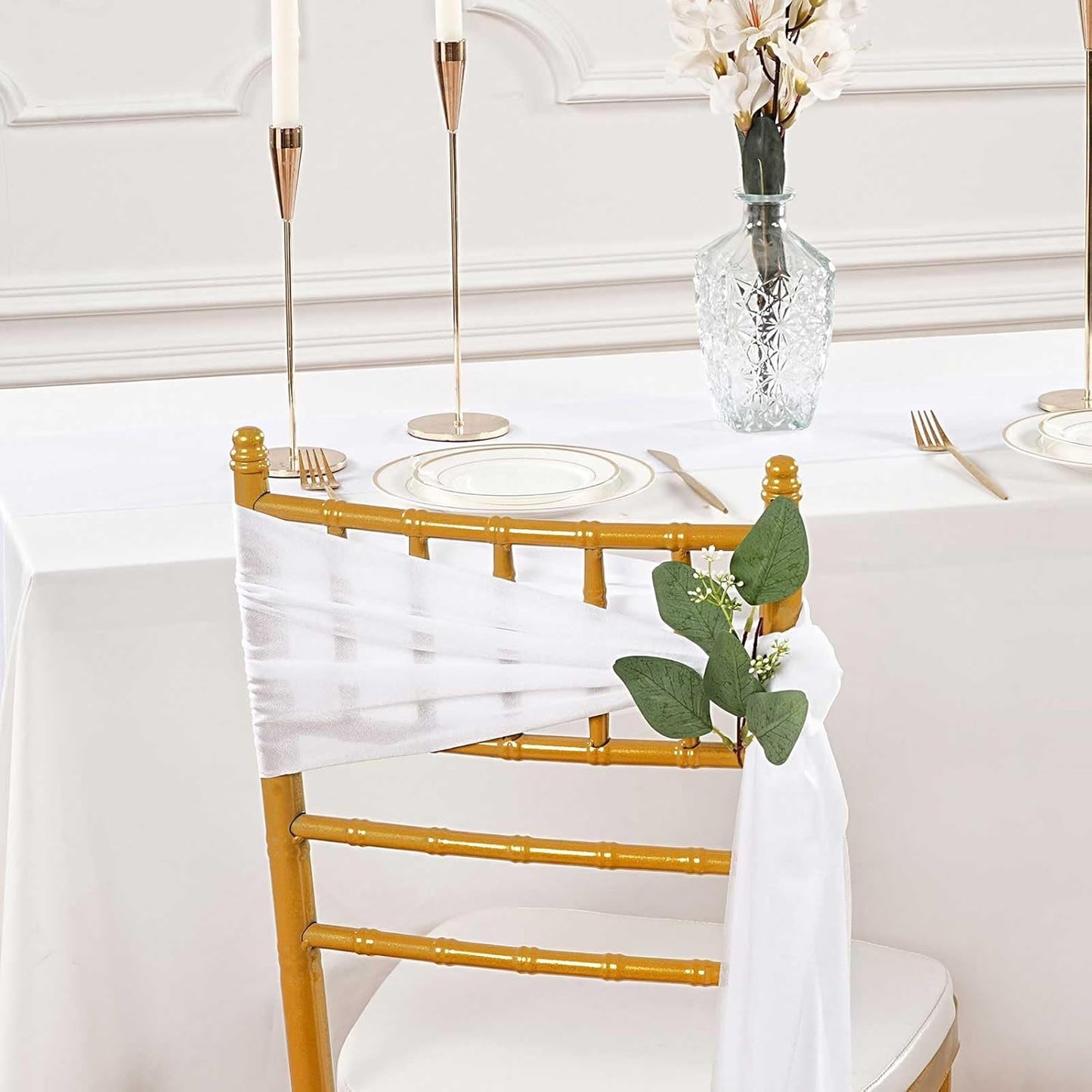 QueenDream Chair Sashes - Elegant White Draping Fabric for Weddings | 24 Packs, 8ft Long