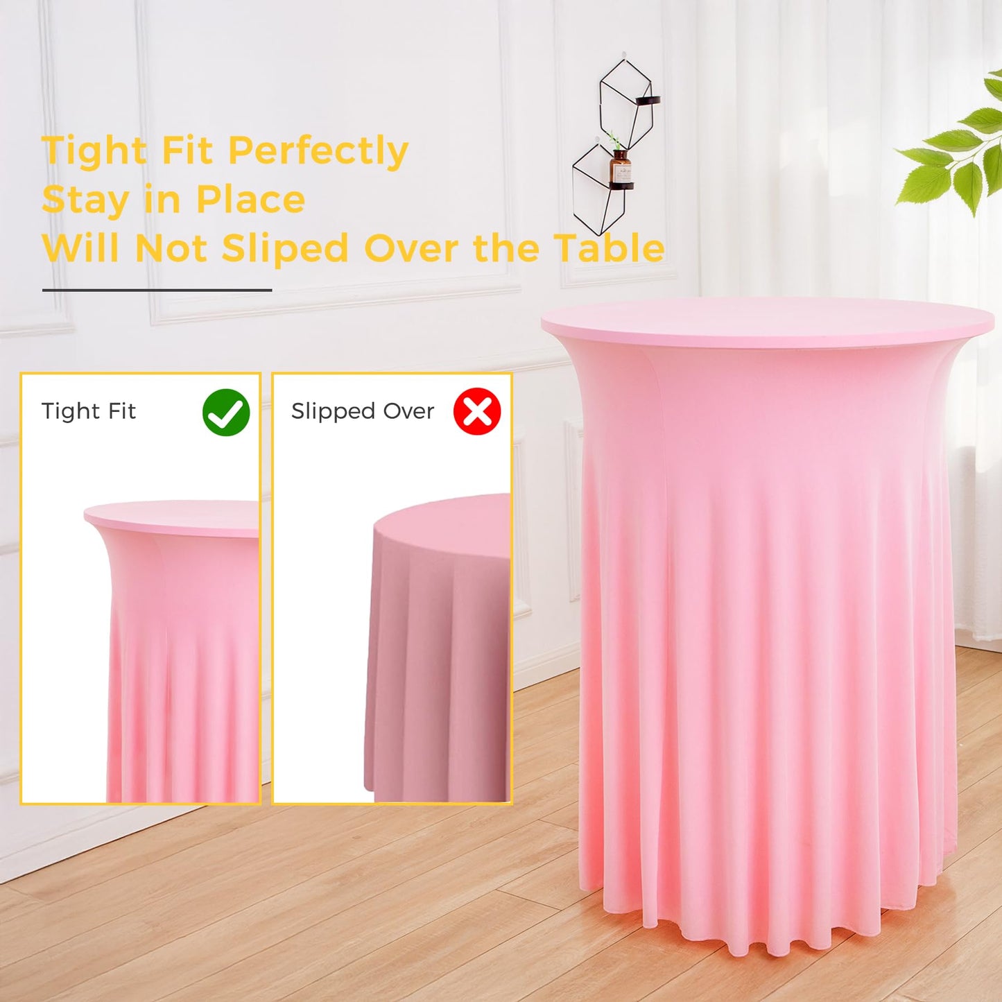 4 pk Pink Round High Top Cocktail Table Cloths 32inch×43inch, Wrinkle Free Stretchy Fitted Highboy Spandex Cocktail Tablecloth Table Covers with Pleats Skirts for Party Wedding Banquet Bar