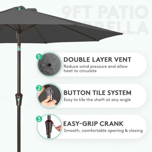 JEAREY 9FT Outdoor Patio Umbrella - Push Button Tilt & Crank | UV Protection, Waterproof, Dark Gray