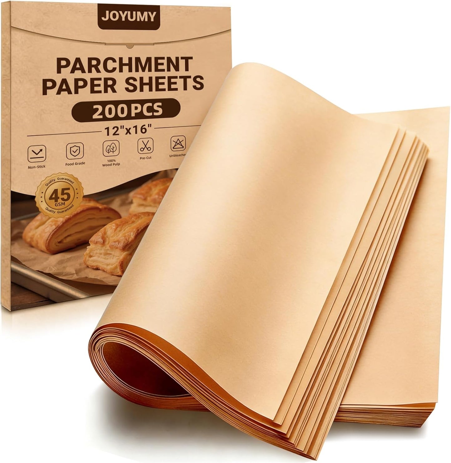 Skiennix Unbleached Parchment Paper Sheets - 200 PCS Non-Stick Baking Paper (12" x 16")