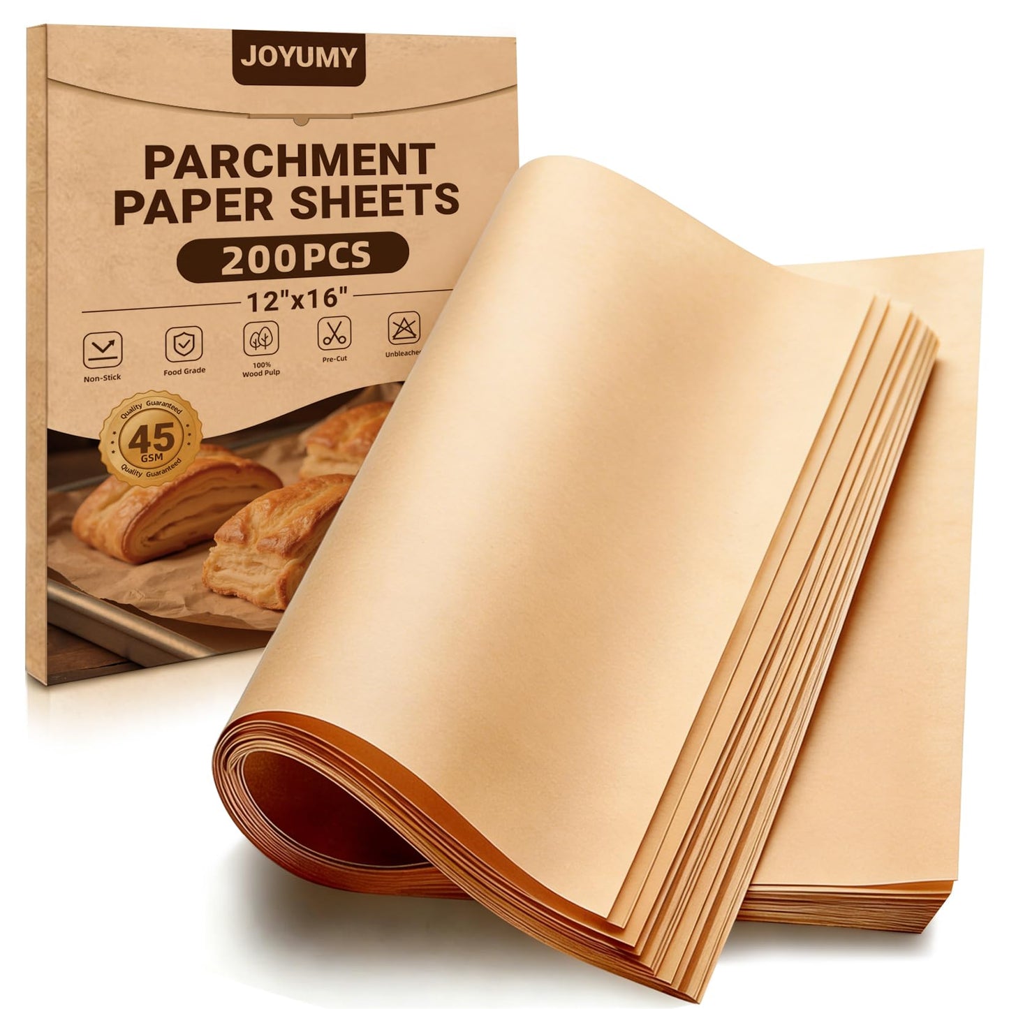 200 PCS 12x16 Inches Parchment Paper Sheets, Unbleached Parchment Paper for Baking, Non Stick Baking Sheets, Precut Parchment Paper Sheets for Baking, Brown Baking Paper (12" X 16")