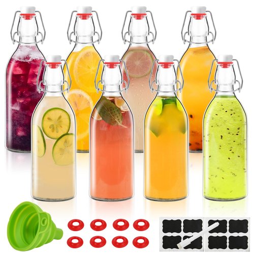 8 Pack flip top glass bottle 12 oz,swing top glass bottles 12oz with airtight lids for home brewing,kombucha,kefir,vanilla extract,beer,oil,vinegar,homemade juices,soda,beverages,2nd fermentation