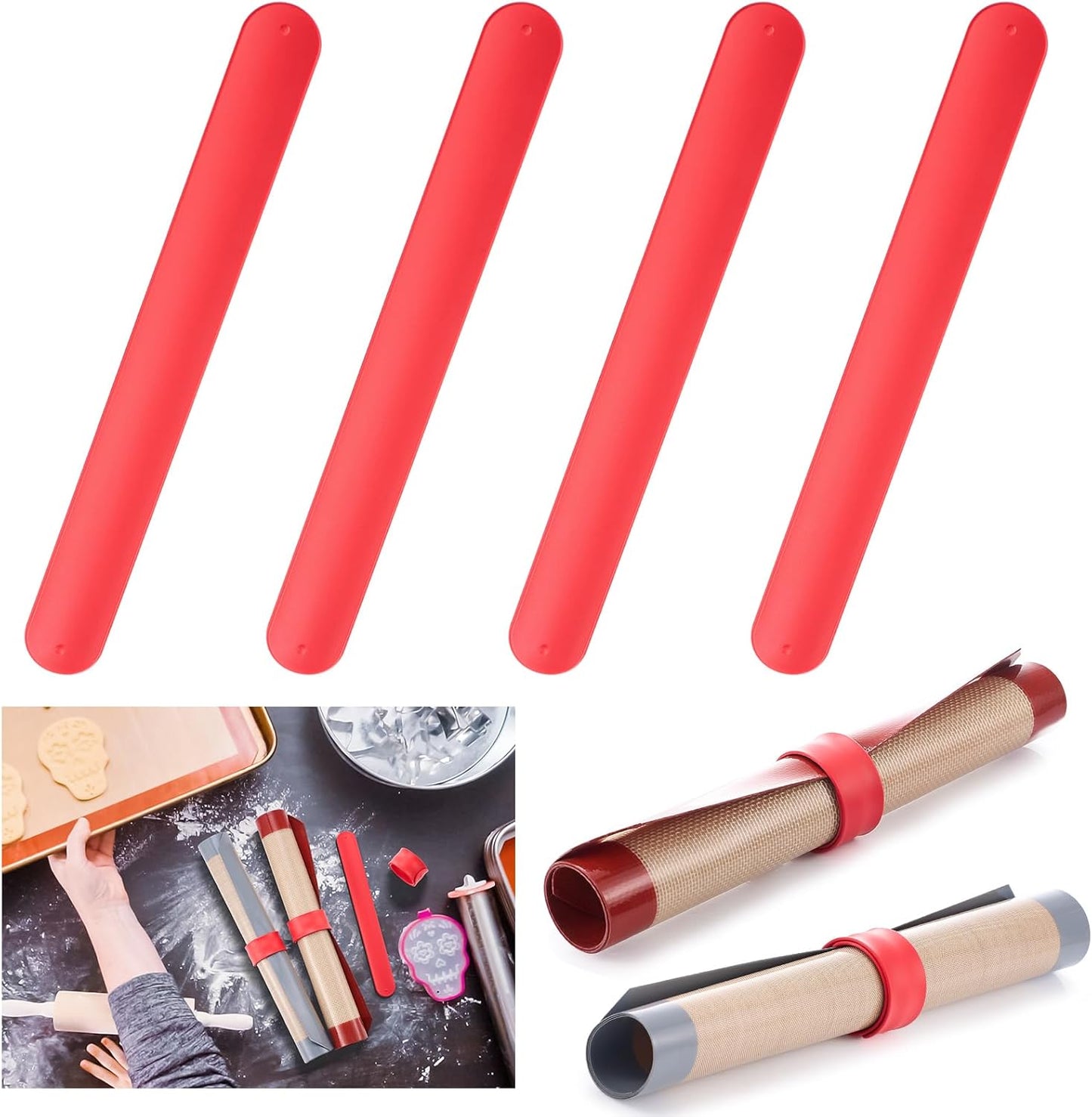 Teenyyou Silicone Storage Bands - 4 Pcs for Baking Mats & Wrapping Paper | Ideal for Christmas Organization
