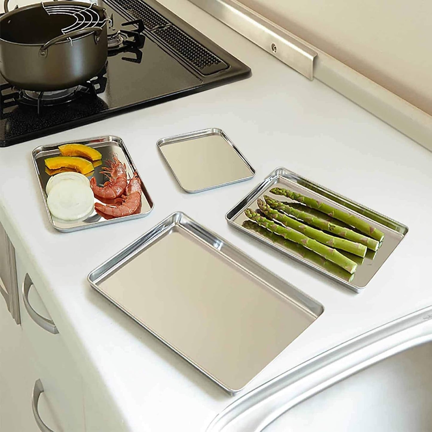 TeamFar Stainless Steel Baking Sheet Set - Non-Toxic, Rust-Free, Easy Clean | 4-Piece Set (16/12.5/10/9.3 Inch)