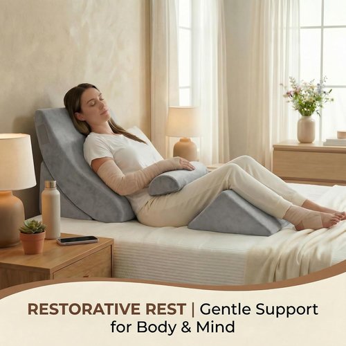 Axelrod Orthopedic Bed Wedge Pillow Set - 4PCS Adjustable Foam for Back, Neck & Leg Pain Relief | Anti-Snoring, Heartburn & GERD Support - Grey