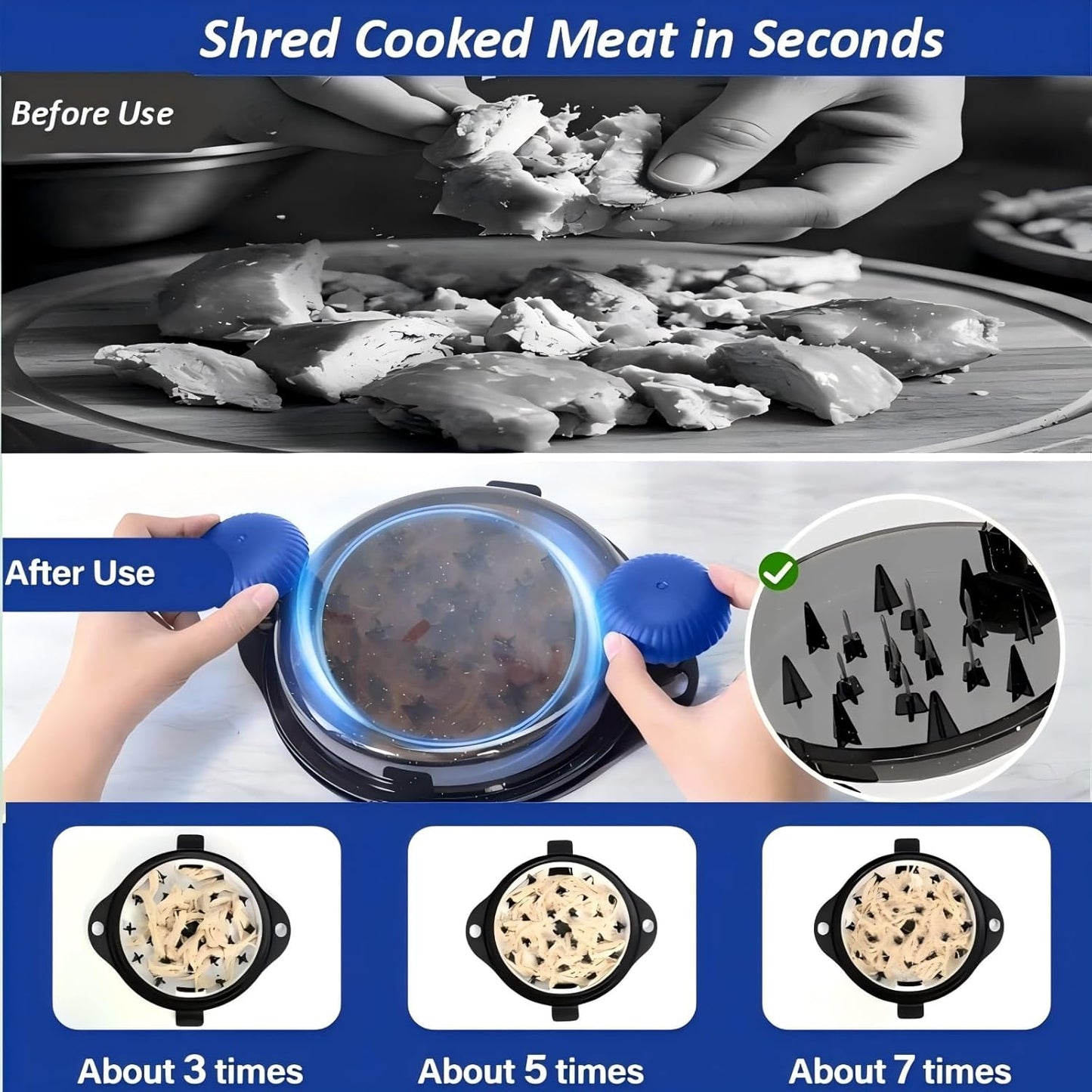 Twist Pro Chicken Shredder Tool - Large Meat Shredder with Upgraded Stainless Steel Spikes | BPA-Free Kitchen Gadget (Blue/Black)