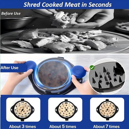 Chicken Shredder Tool Twist Pro - Large Meat Shredder for Chicken Breast, Pulled Pork, Beef with Upgraded Stainless Steel Spikes Wall Mounted Design BPA-Free Kitchen Essentials Gadgets (Blue/Black)