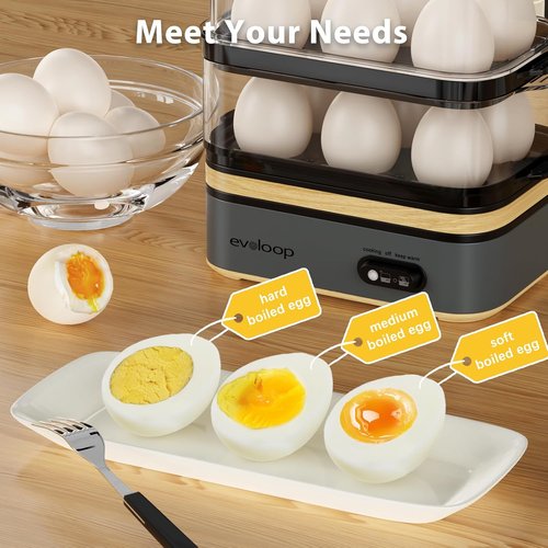 Evoloop Electric Egg Cooker - Rapid 12 Egg Capacity for Soft, Medium, Hard Boiled & Poached Eggs | BPA Free Grey