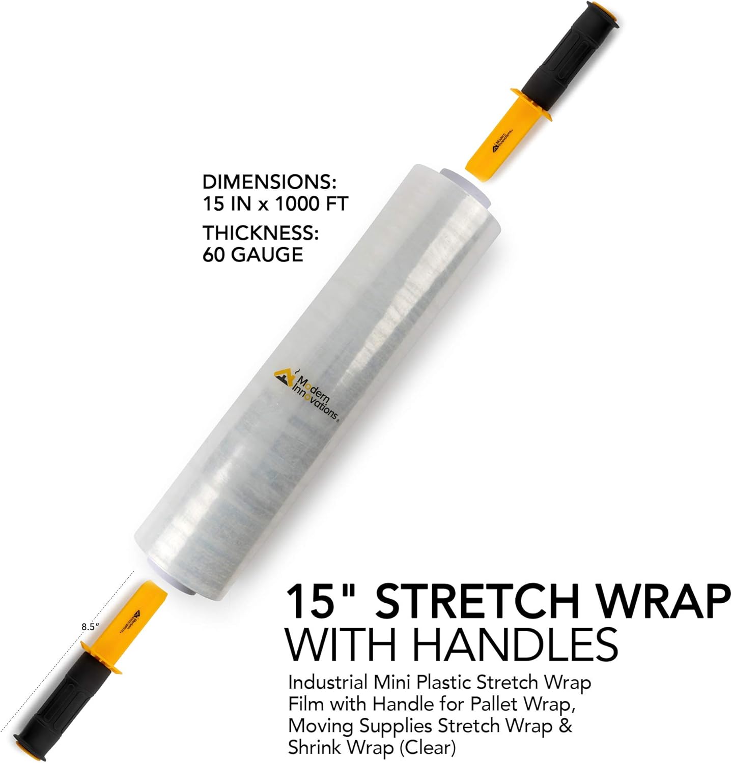 Modern Innovations 15-Inch Clear Stretch Wrap Roll - Heavy Duty 1000 Feet for Moving & Packing