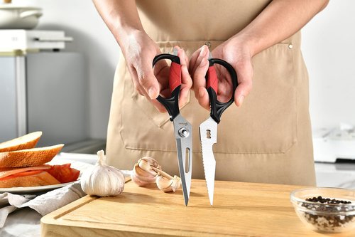 Heavy Duty Kitchen Scissors by [Brand Name] - Versatile Shears for Meat, Vegetables & More - 9.25 Inch Black & Red