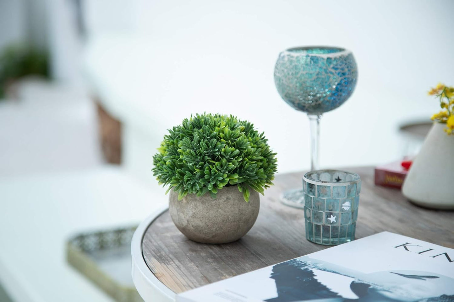Mini Sage Green Boxwood Topiary - Artificial Potted Plant for Home & Office Decor