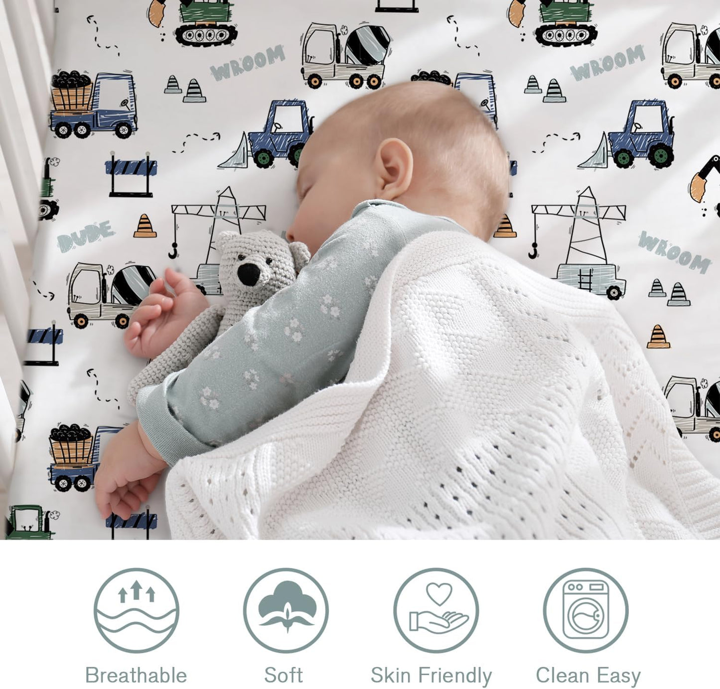 Little Grape Land Crib Sheets - 4 Pack of Super Soft Fitted Sheets for Boys & Girls | Truck & Alligator Designs
