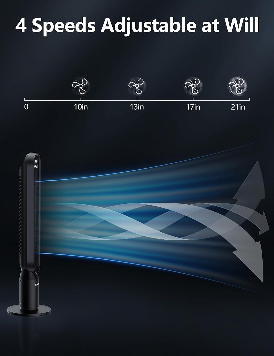 VAGKRI 42-Inch Tower Fan - Quiet Bladeless Indoor Fan with 135° Oscillation & Remote Control | 4 Modes, 4 Speeds, 15H Timer