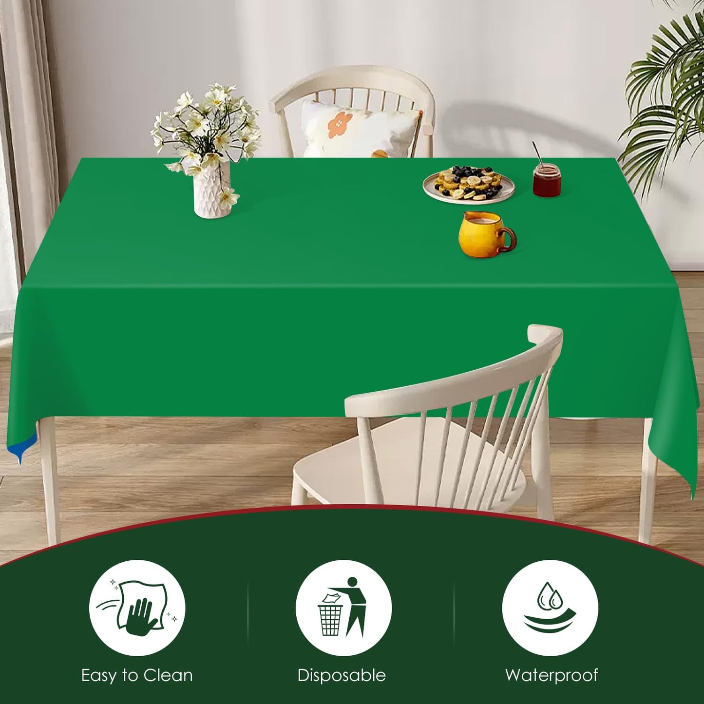 Xnluothsk Green 5 Pack 54 x 108 Inch Plastic Tablecloth Disposable Tablecloth for Rectangle Table, Party Plastic Table Cloth