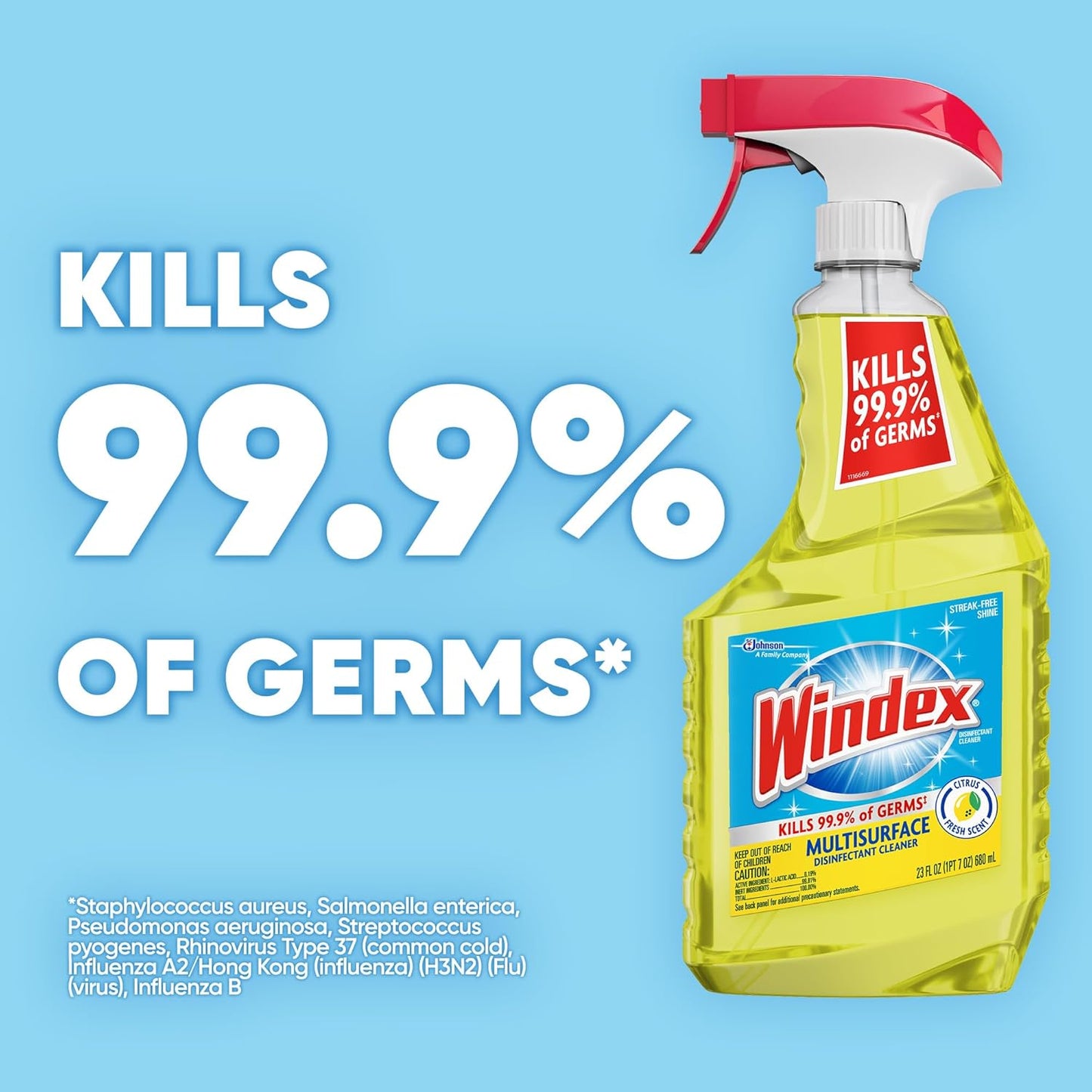 Windex Multipurpose Cleaner - Citrus Fresh Disinfectant Spray | 23 Fl Oz Leak-Proof Bottle