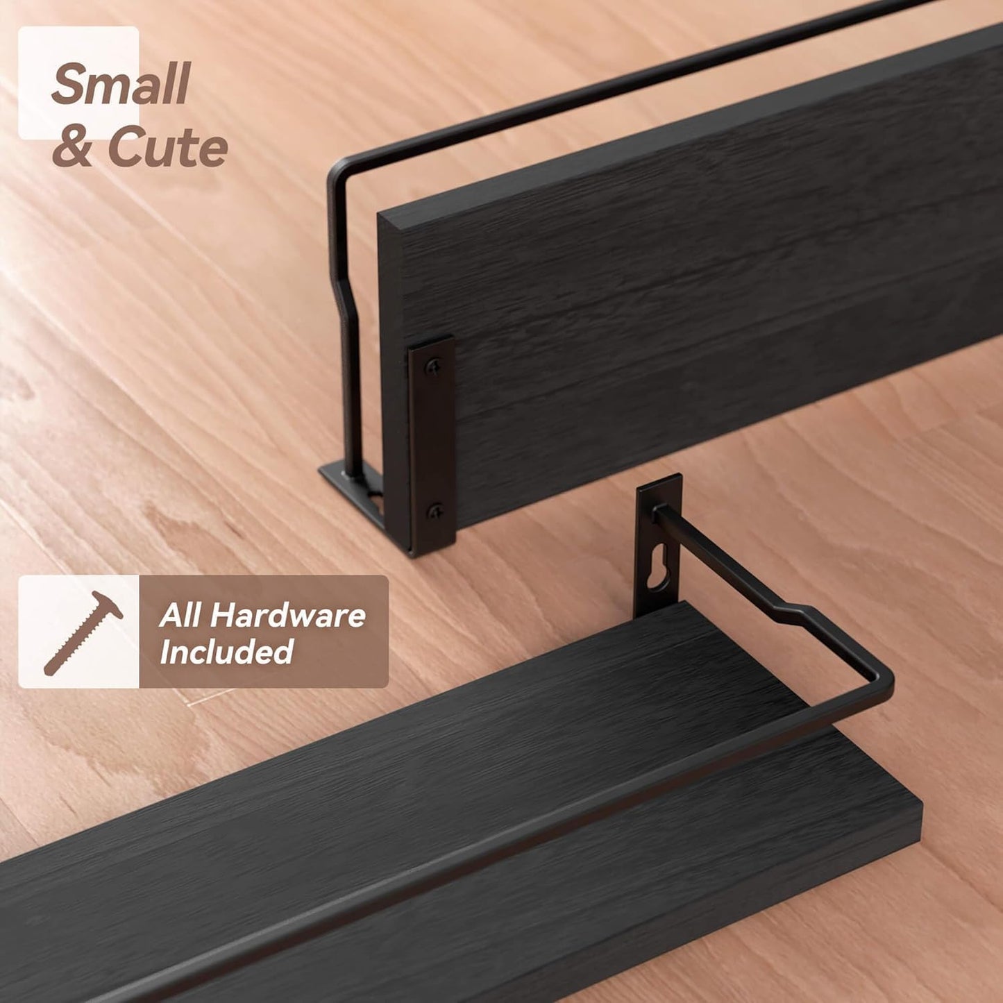 RICHER HOUSE Black Floating Bathroom Shelves - Over Toilet Storage Organizer with 2 Shelves
