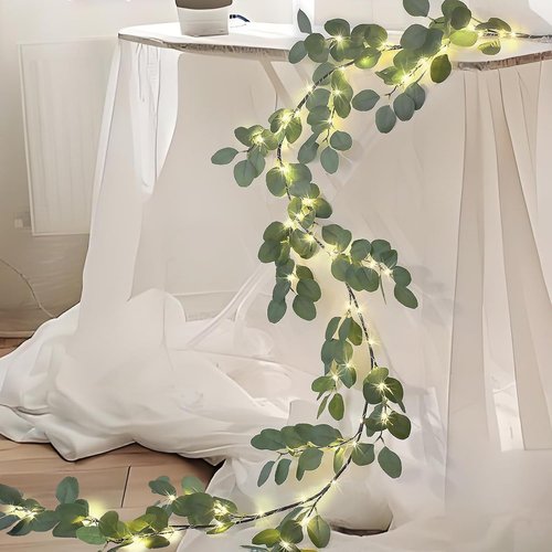 Eucalyptus Garland with Lights - 6.56FT, 96 LEDs, 8 Modes, Battery Operated | Spring Greenery Decor