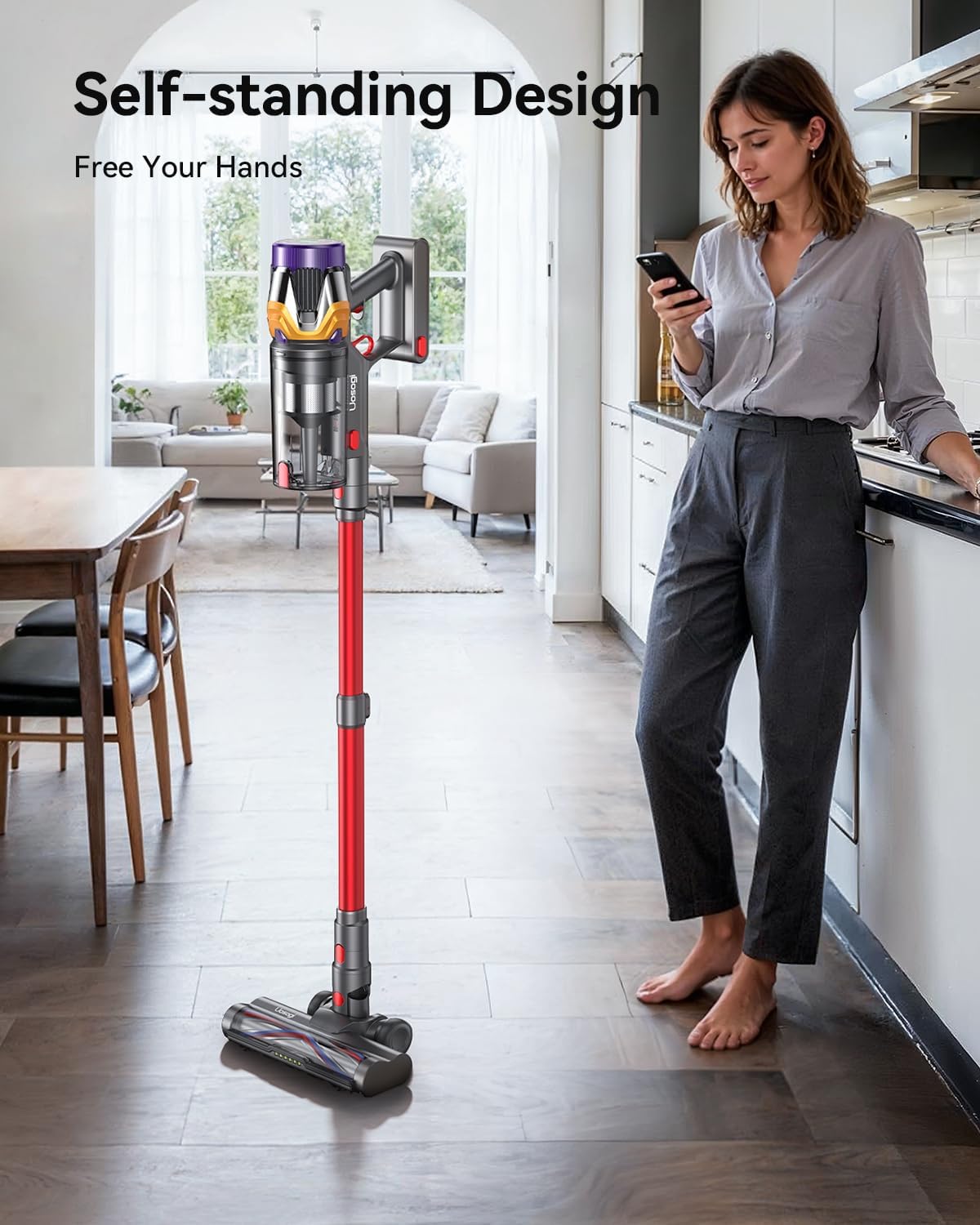Skiennix Cordless Vacuum Cleaner - 55KPA 650W Power, 70 Mins Runtime, Touch Screen, 1.8L Dust Cup | Ideal for Home, Pet Hair, Carpets
