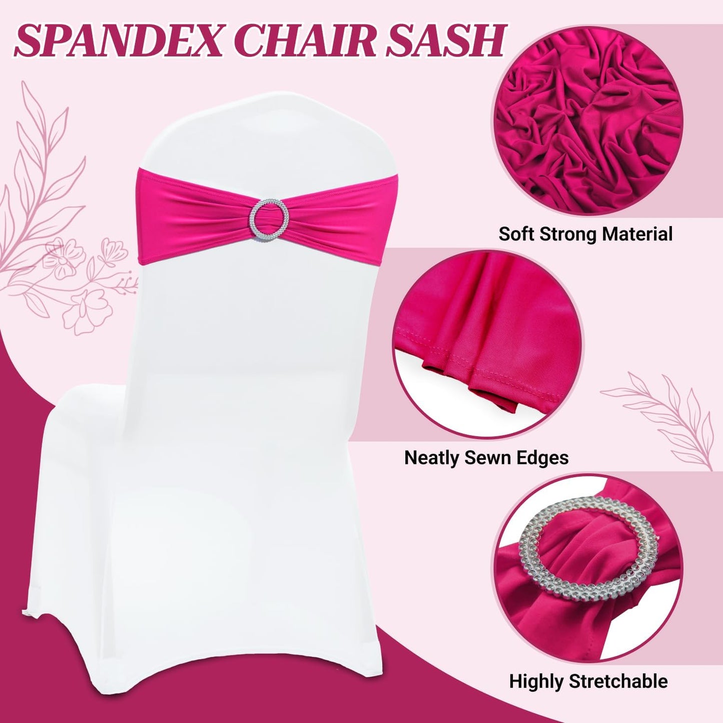 MDS Spandex Chair Sashes - Universal Elastic Stretch Bows with Buckle Slider for Wedding Decor | Pack of 200 - Magenta
