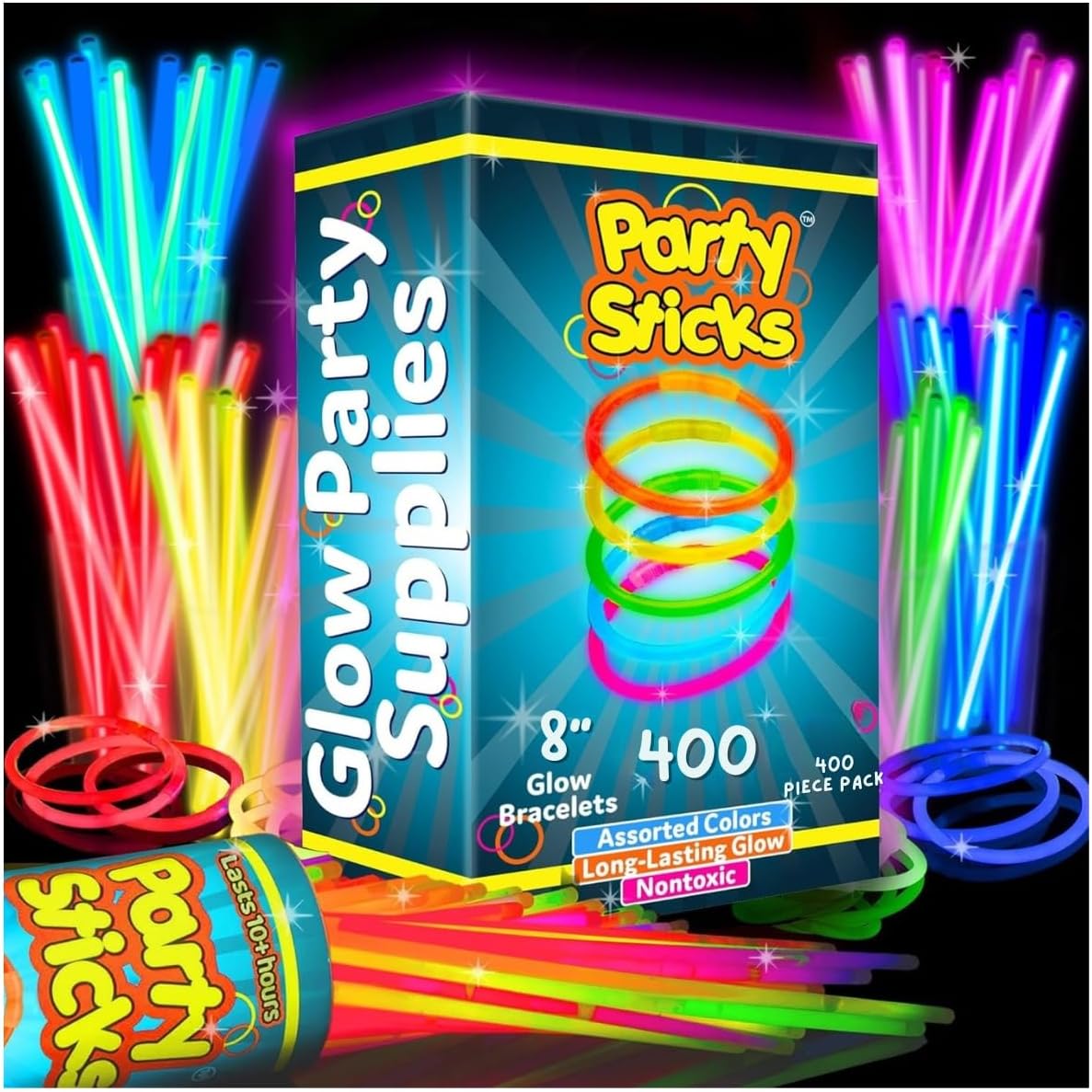 PartySticks Ultra Bright Glow Sticks - 400 Pack of 8" Glow in the Dark Party Favors & Decorations