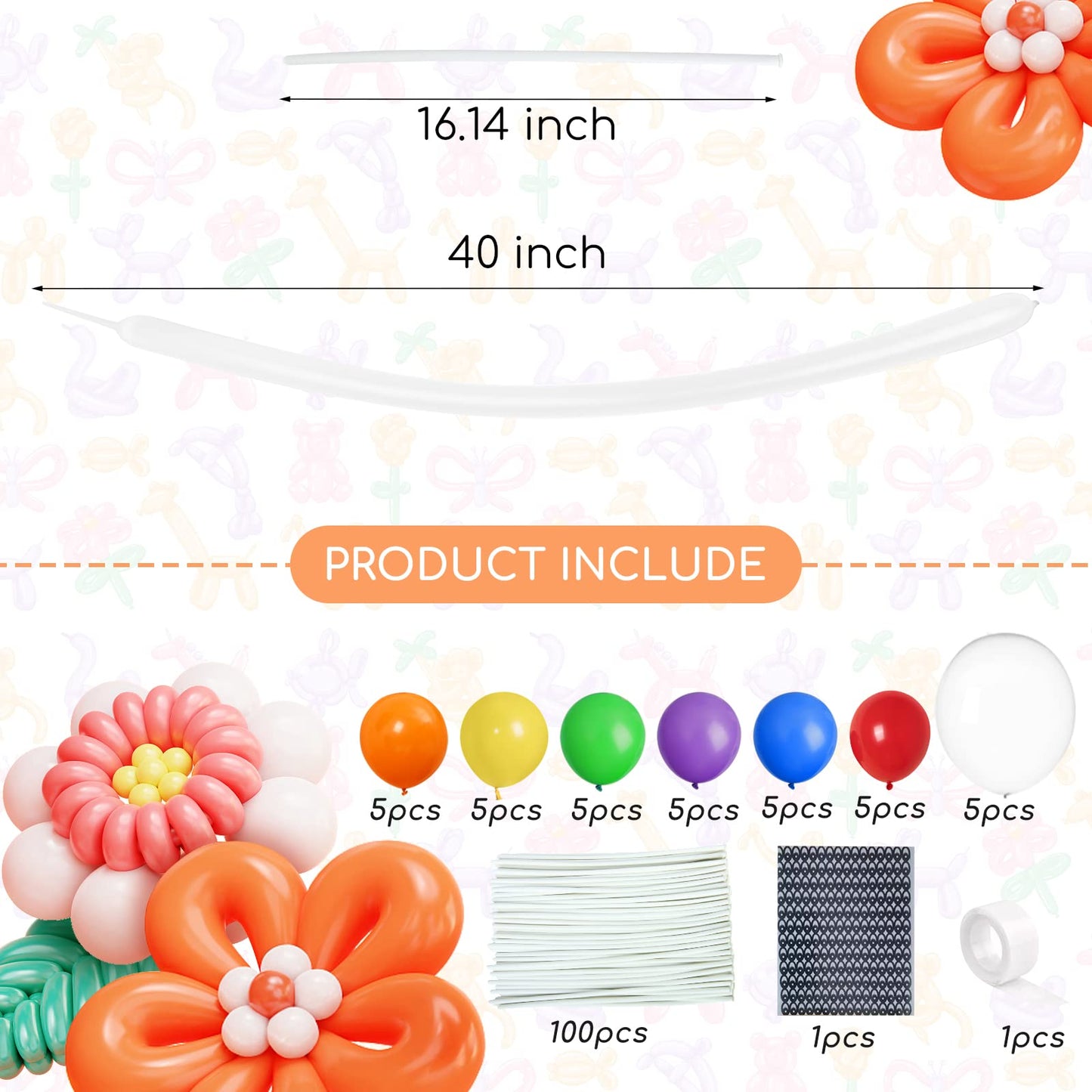 MOMOHOO 135PCS White 260 Balloons, Long Latex Balloons for Animals Balloons