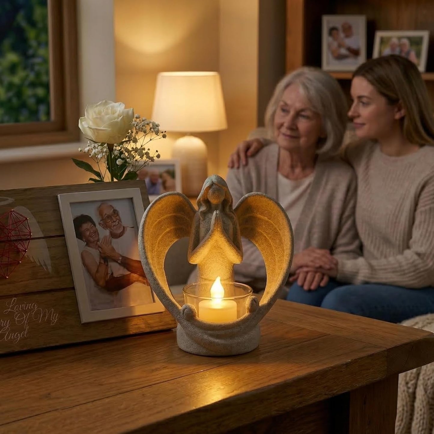 OakiWay Memorial Candle Holder - Angel Figurine with Flickering LED Tealight | Sympathy Gift for Loss