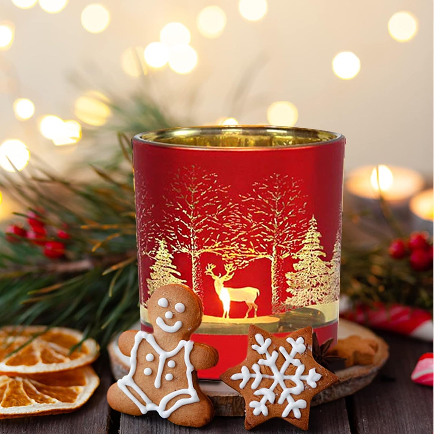 Skiennix Christmas Glass Votive Candle Holders - 6 Pcs Matte Tea Light Holders for Festive Table Décor | 3.15” x 2.75”