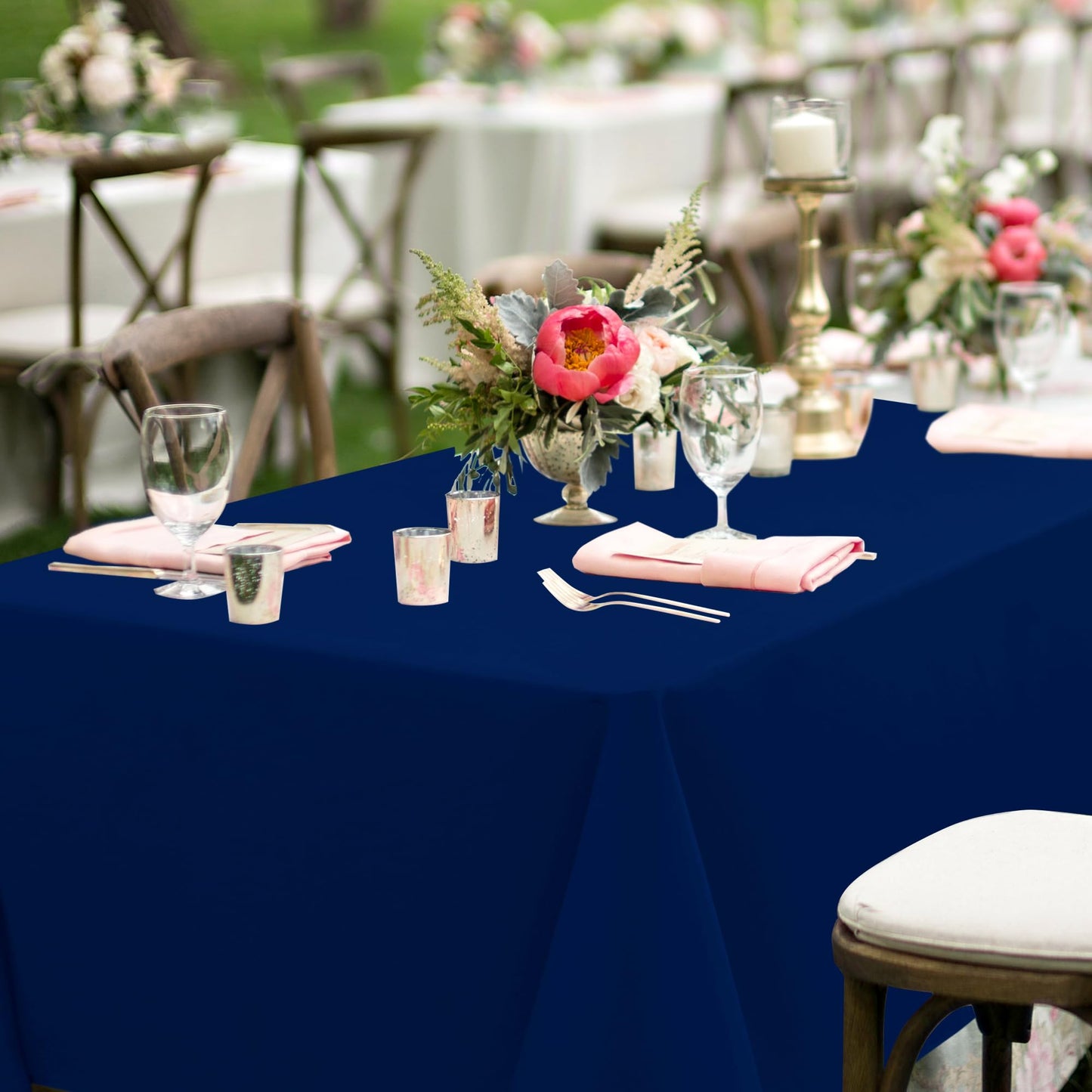 sancua Rectangle Tablecloths for 8 Foot Tables, 6 Pack - Washable Polyester Fabric Table Cloth for Wedding Party, Birthday, Banquet Reception, 60x120 Inch, Navy Blue