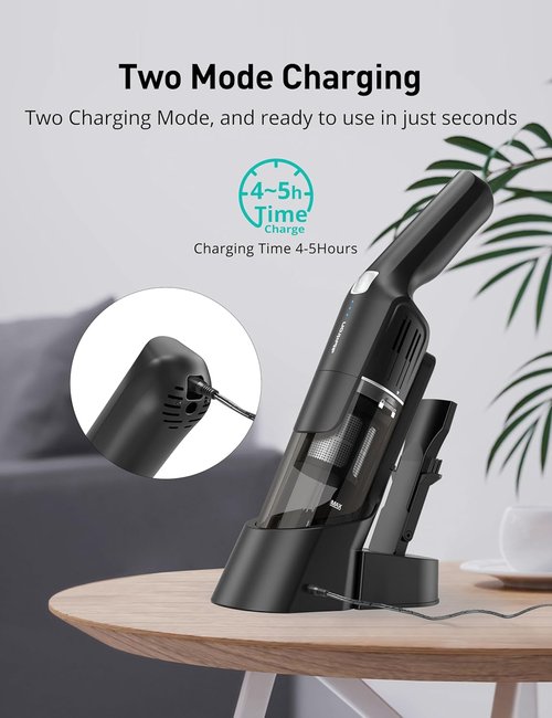 Aspiron Cordless Handheld Vacuum - 24KPA Powerful Car Vacuum with 2-Speed Settings | Portable & Ergonomic Design, Black Silver