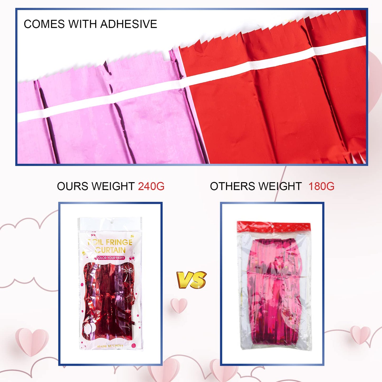 LOLStar 3 Pack Valentines Foil Fringe Curtains Valentine's Day Party Decorations 3.3X6.6 ft Red Pink Tinsel Metallic Photo Booth Props Backdrop Streamers for Valentine's Day Decor Birthday Wedding