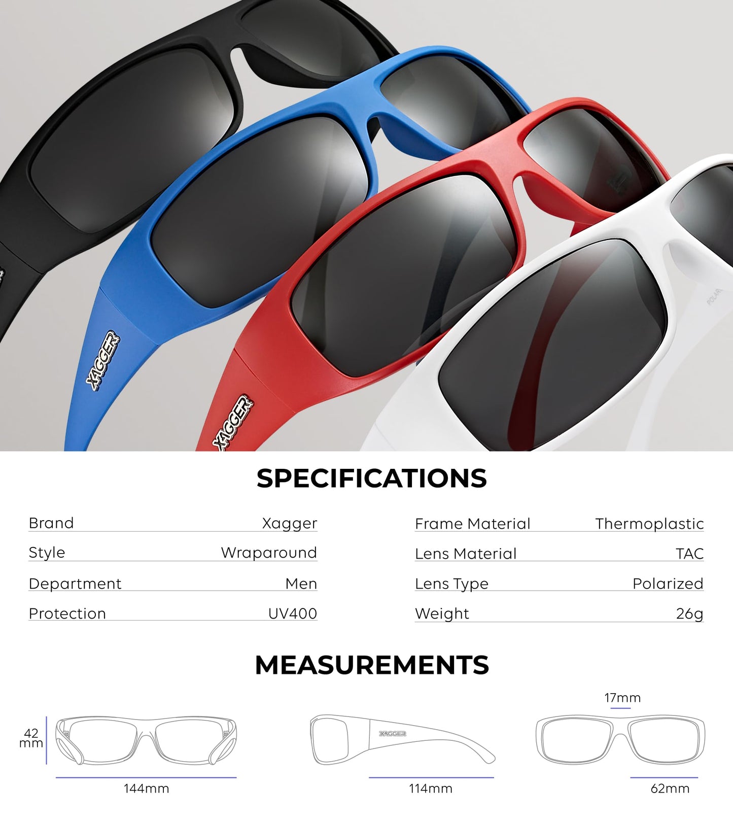 Xagger Sports Polarized Sunglasses for Men Wrap Around TR90 Frame Driving Fishing Running Sun Glasses