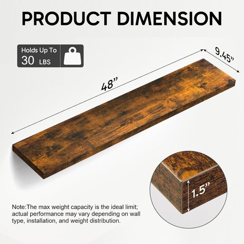 BAYKA Floating Shelves - 48-Inch Rustic Wood Wall Mounted Storage for Home & Office | Set of 2