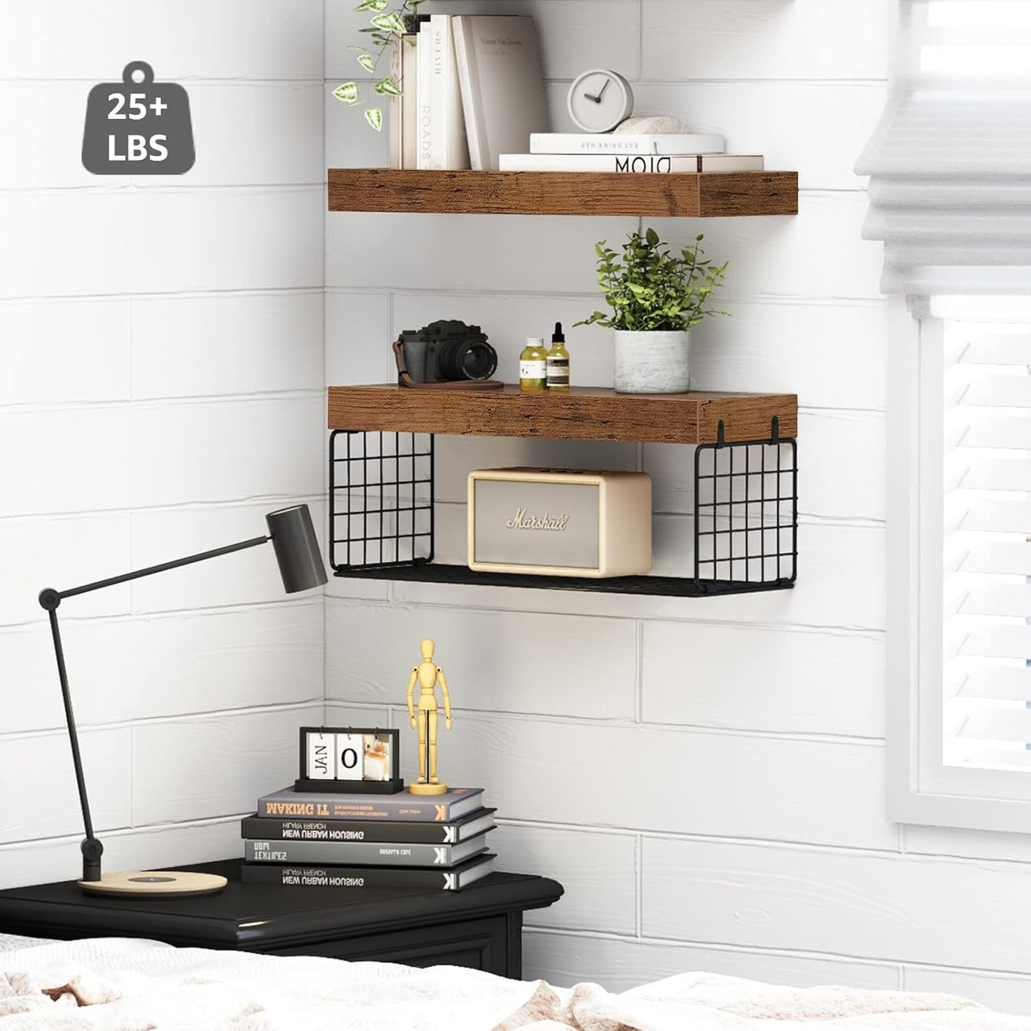 QEEIG Bathroom Shelves - Rustic Brown Over Toilet Floating Storage | Set of 2, 16 Inch Farmhouse Decor