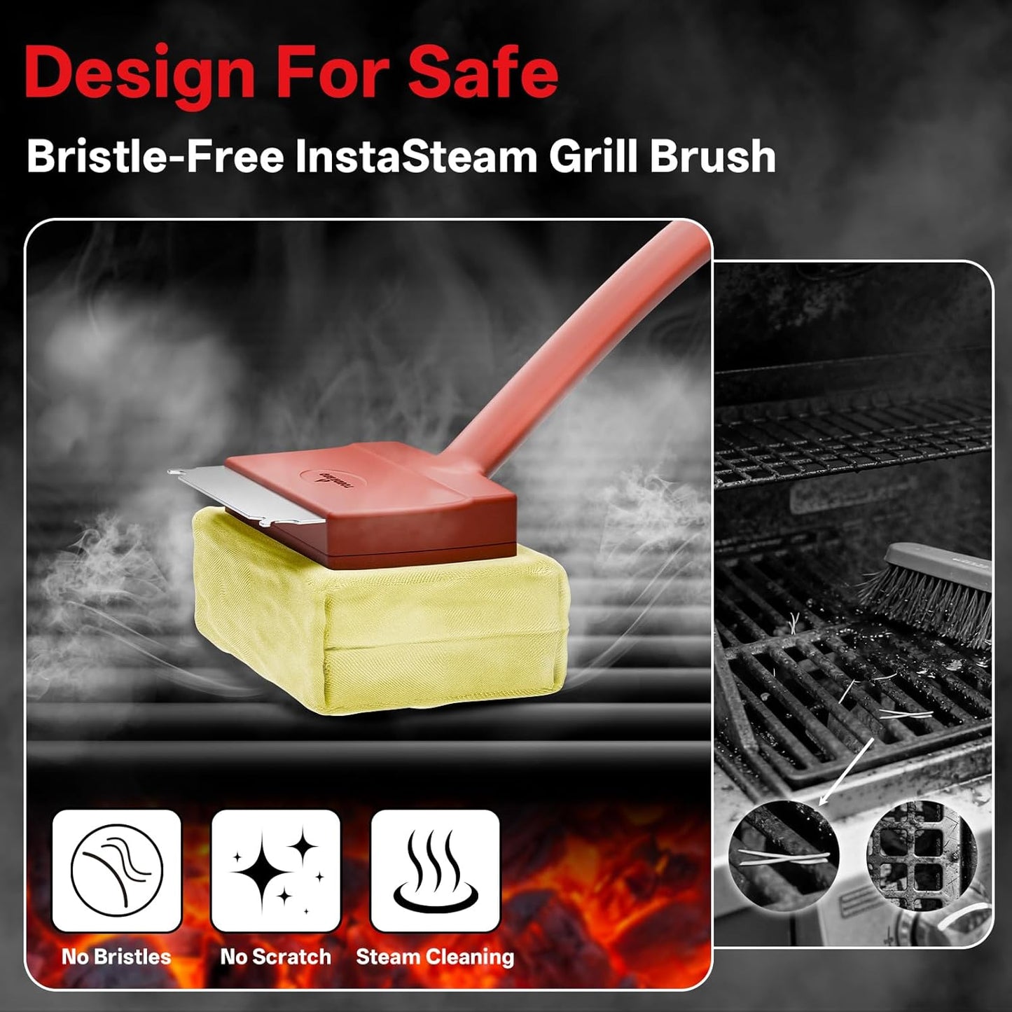 Skiennix Grill Brush - Bristle-Free Outdoor Grill Cleaner with Detachable, Dishwasher-Safe Head | Bonus BBQ Scrub Daddy Replacement Head