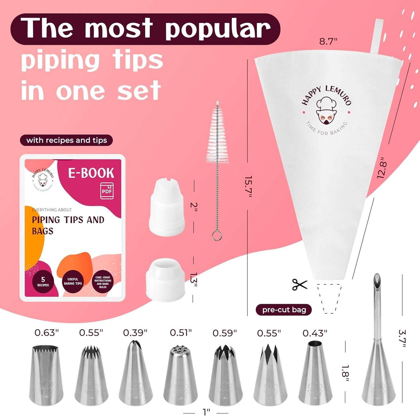 Premium Reusable Piping Bags Set by [Brand Name] - 16" Cotton Pastry Bag with 8 Large Icing Tips | Dishwasher Safe