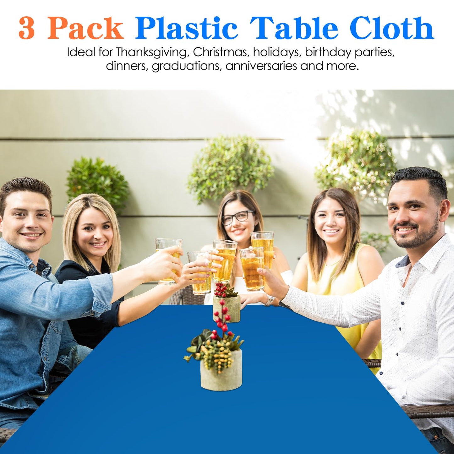 YSYJ 3 Pack Royal Blue Plastic Tablecloth Disposable Rectangular Table Cloth 54 x 108 Inch Table Cover for Parties