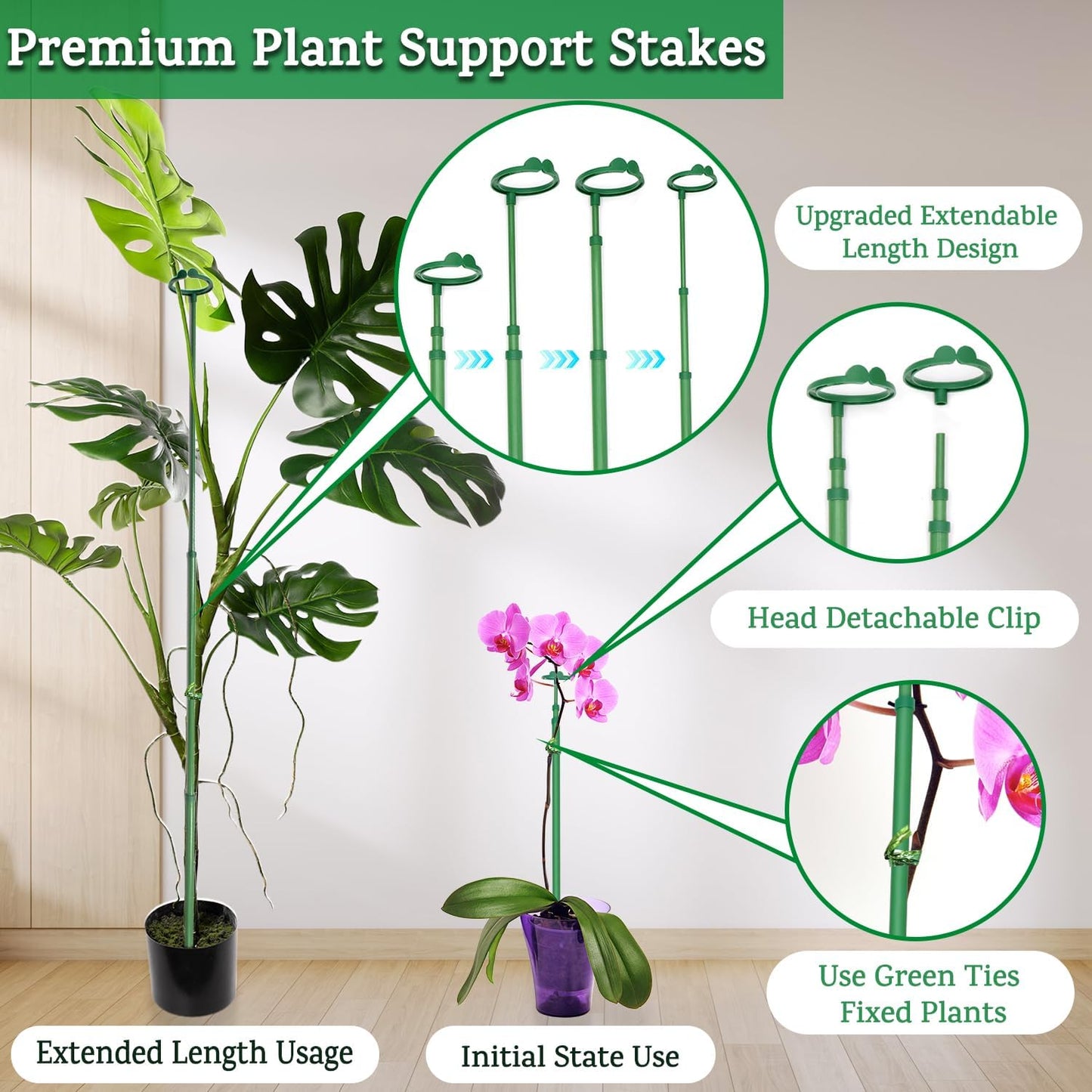 Skiennix Extendable Plant Stakes - Adjustable Support from 17.9" to 42.3" | 3-Pack for Indoor/Outdoor Use