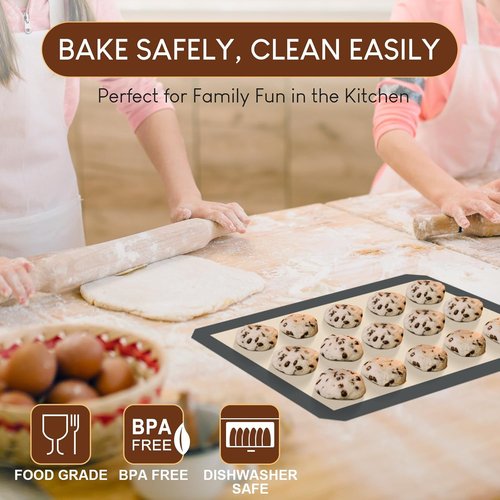 HOTEC Silicone Baking Mats 3 Pack - Non-Stick Reusable Baking Sheets for Cookies & Macarons | BPA-Free, Dishwasher Safe