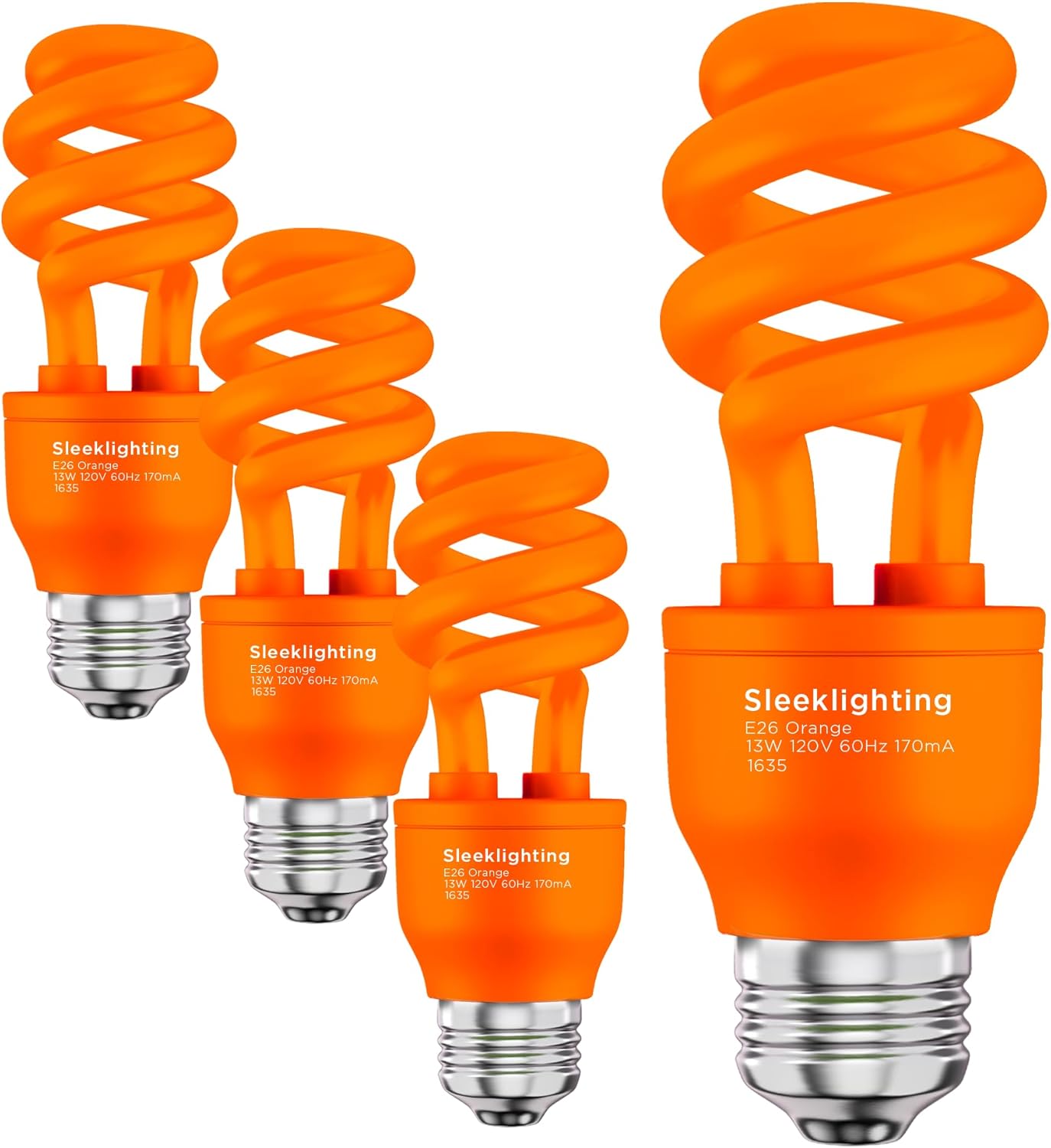 13W Orange Spiral CFL Light Bulb - UL Approved, E26 Medium Base, Pack of 4