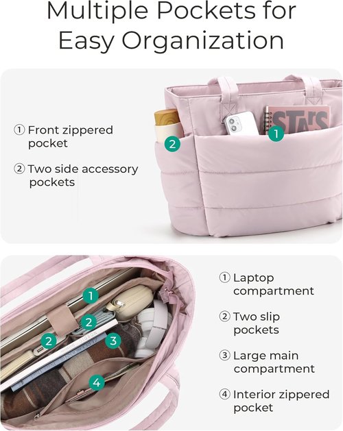 BAGSMART Tote Bag for Women - Lightweight Puffy Shoulder Handbag with Compartments | Ideal for Travel, Work, Gym