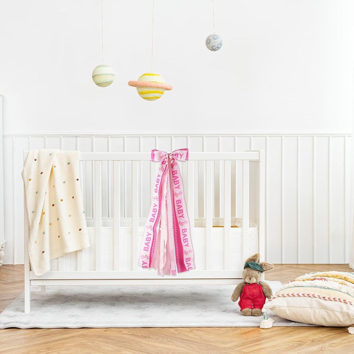Welcome Home Wreath Bow by Baby Girl - 27.5" Large Pink 11-Layer Ribbon Door Hanger for Nursery Decor