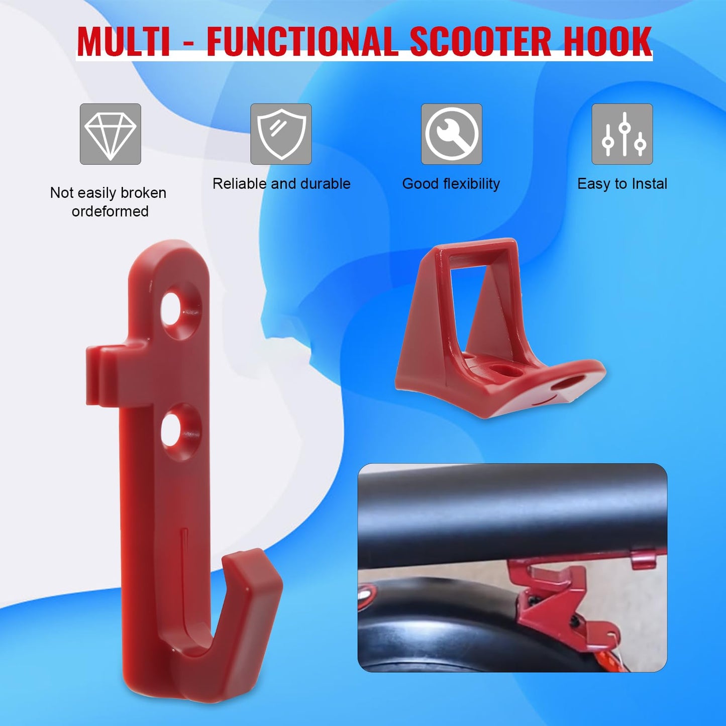 PWEOW Plastic Hook and Latch Set for GOTRAX GXL V2 XR Ultra XR, Electric Scooter Clip, Red Holder and Fender Clip for Folded Hold Scooter, with Screws