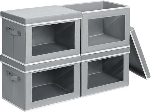 Homsorout Storage Bins - Collapsible Fabric Organizers with Lids for Clothes | 4 Pack, Grey