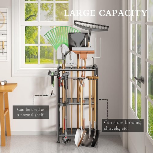 CICUFY Garden Tool Organizer - Heavy Duty Metal Rack for Up to 35 Long Handled Tools | Black