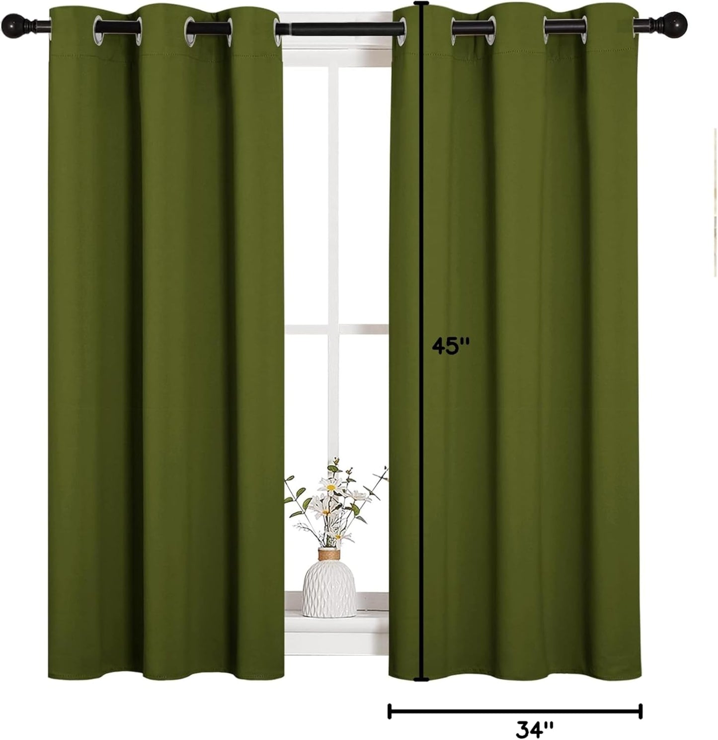 NICETOWN Blackout Curtain Panels - Thermal Insulated Holiday Draperies | Olive Green, 34x45 Inch (One Pair)