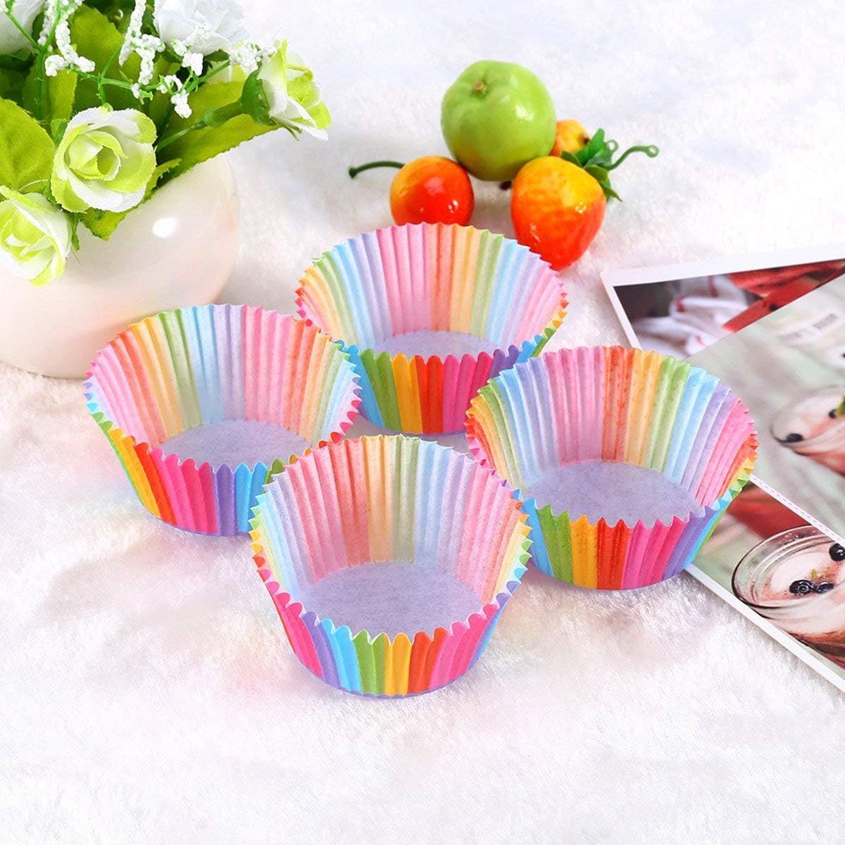 Rainbow Baking Cups by Cupcake Cases - 100 Pcs Paper Cup Set for Weddings & Birthdays