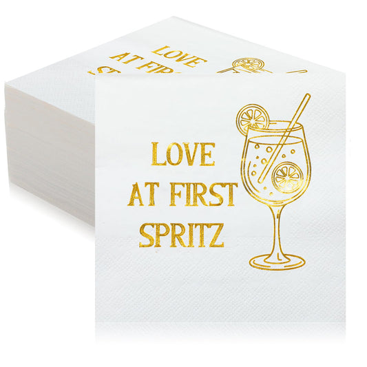 Eaasty 100 Counts Love at First Spritz Napkins 5" x 5" Spritz Bridal Shower Decorations Funny Cocktail Napkins for Citrus Bridal Shower Bachelorette Wedding Engagement Party Tableware Supplies