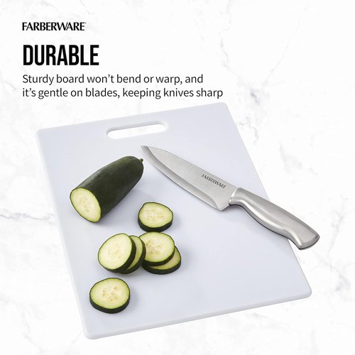 Farberware Large Cutting Board - Dishwasher-Safe Plastic Chopping Board with Easy Grip Handle | 11"x14", White